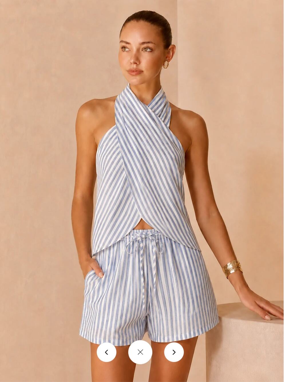 NWT Commense Striped Halter Top & Drawstring Shorts Set Sz M